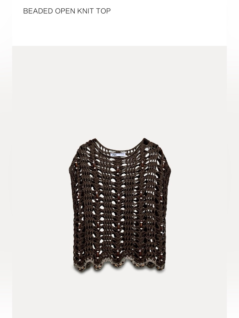NWT Zara Crocheted Openweave Brown Beaded Top Size Medium.